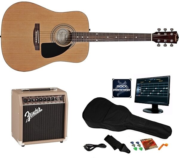 Fender FA-200 Q Acoustic-Electric Guitar Pack, Natural