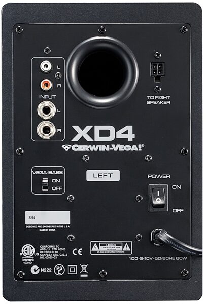 Cerwin-Vega XD4 Active Desktop Monitor Speakers, Left Back