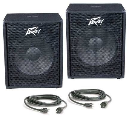 Peavey PV118D Powered Subwoofer (300 Watts, 1x18"), Pair with Power Cables