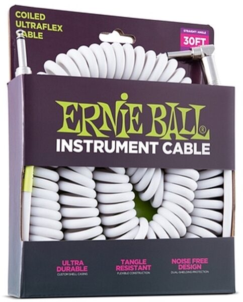 Ernie Ball Coiled Instrument Cable (with One Angled End), 30 foot, Main