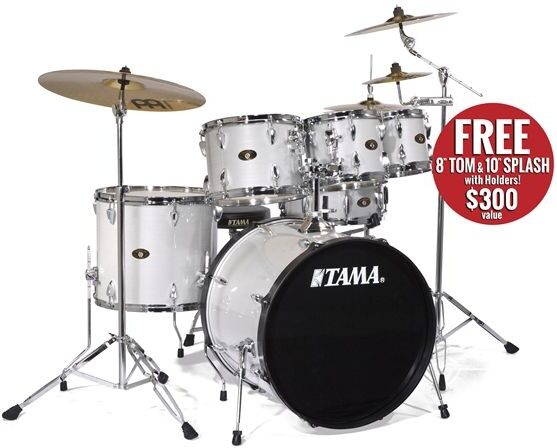 Tama IS52KC Imperialstar Accel-Driver Drum Set with Meinl Cymbals, Hairline White Sparkle