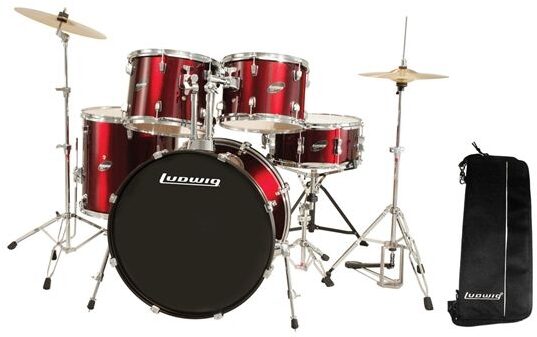Ludwig LC175 Accent Drive Complete Drum Kit (5-Piece), Wine Red with Drumstick Bag