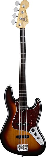 Fender American Standard Jazz Fretless Electric Bass, Rosewood Fingerboard with Case, 3-Color Sunburst