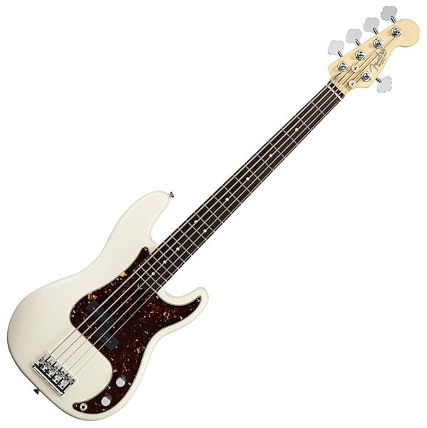 Fender American Standard Precision V Electric Bass, 5-String Rosewood Fingerboard with Case, Olympic White
