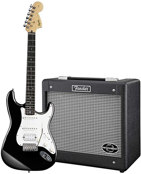 Squier Stop Dreaming Start Playing Affinity Strat HSS Electric Guitar Package with G-DEC Amplifier, Black