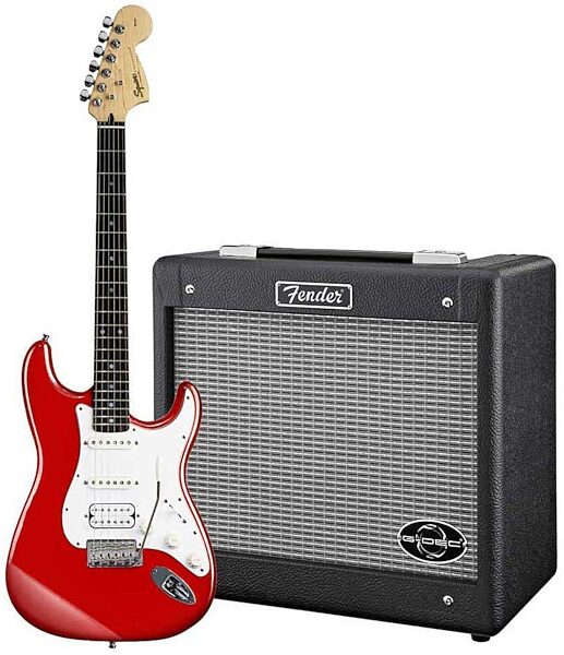 Squier Stop Dreaming Start Playing Affinity Strat HSS Electric Guitar Package with G-DEC Amplifier, Red