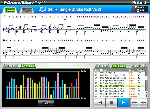 Roland DT-1 V-Drum Tutor Software, Screenshot Dynamics