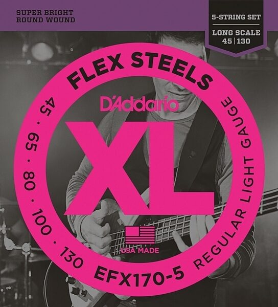 D'Addario EFX170-5 FlexSteels 5-String Electric Bass Strings, 45-130