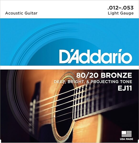 D'Addario 80/20 Bronze Acoustic Guitar Strings, Light, 12-53, EJ11, Main