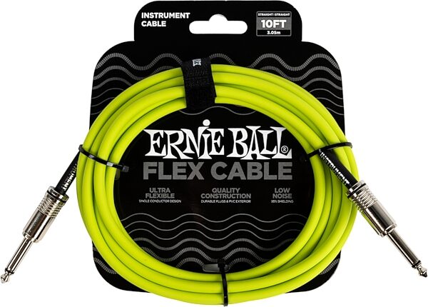 Ernie Ball Flex Instrument Cable, Green, 10 foot, Action Position Back