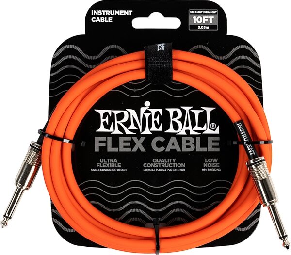 Ernie Ball Flex Instrument Cable, Orange, 10 foot, Action Position Back