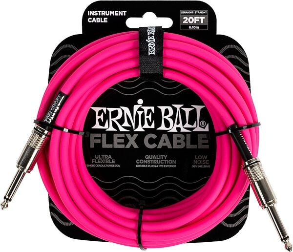 Ernie Ball Flex Instrument Cable, Pink, 20 foot, Action Position Back
