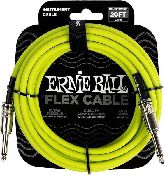 Ernie Ball Flex Instrument Cable, Green, 20 foot, Action Position Back