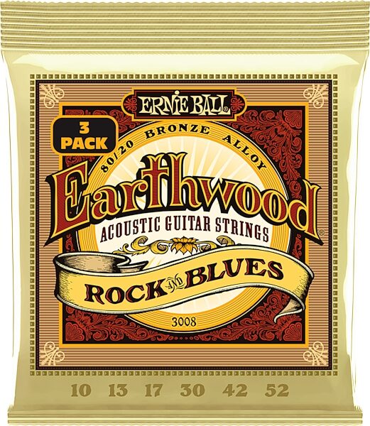 Ernie Ball Earthwood 80/20 Bronze Acoustic Guitar Strings, 10-52, 3-Pack, Action Position Back