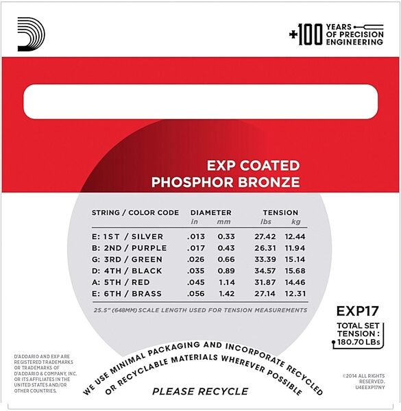 D'Addario EXP Coated Phosphor Bronze Acoustic Guitar Strings, Back
