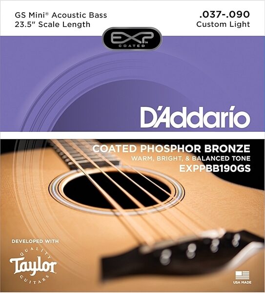 D'Addario EXPPBB190GS Coated Phosphor Bronze Acoustic Bass Strings, 37-90 (for Taylor GS Mini Scale Bass), Main