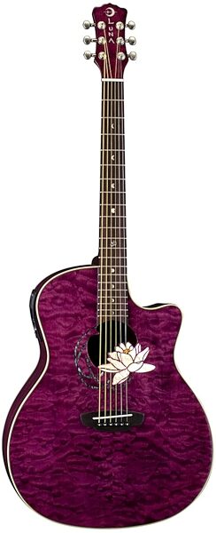 Luna Flora Lotus Acoustic-Electric Guitar, Transparent Shiraz