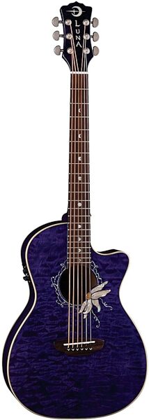 Luna Flora Passionflower Acoustic-Electric Guitar, Transparent Purple