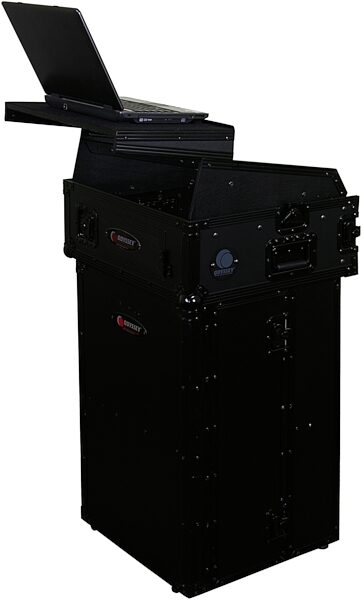 Odyssey FZF1930BL Black Label Tall Foldout Stand, In Use with Optional Rack Cases