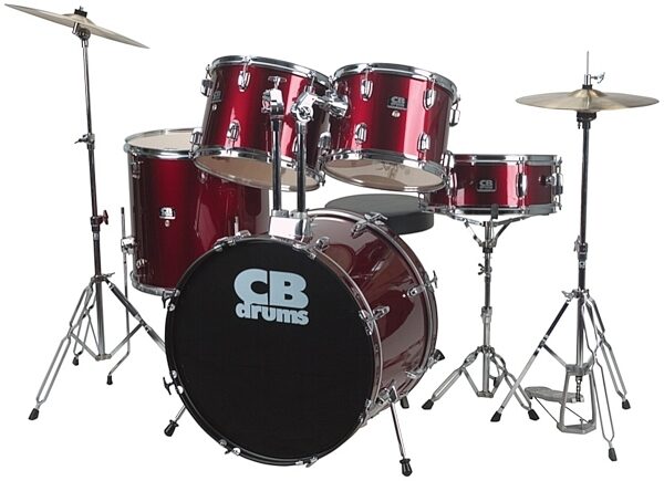 CB Drums CB5N Drum Set, 5-Piece with Cymbals and Throne, Wine Red