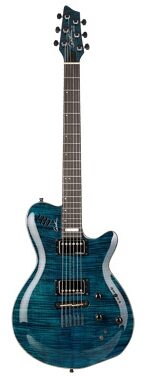 Godin LGXSA AA Flame Electric Guitar with Synth Access (with Gig Bag), Transparent Blue