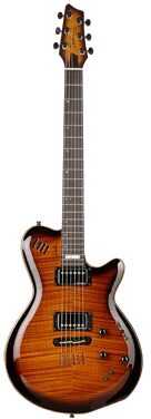 Godin LGXSA AA Flame Electric Guitar with Synth Access (with Gig Bag), Cognac Burst