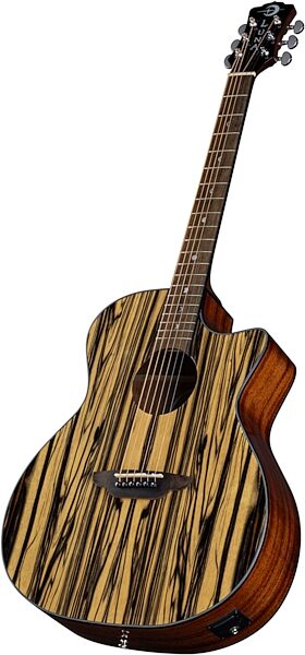 Luna Gypsy Exotic Acoustic-Electric Guitar, Black and White, Angled with head Front