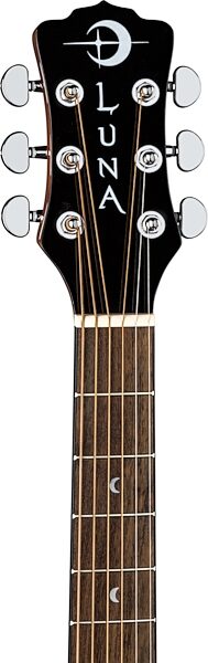 Luna Gypsy Exotic Acoustic-Electric Guitar, Black and White, Detail Headstock