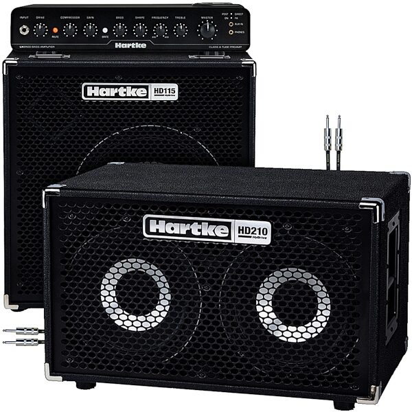 Hartke LX8500 Bass Guitar Amplifier Head (800 Watts), Bundle with HD115 and HD210 and Cables, pack