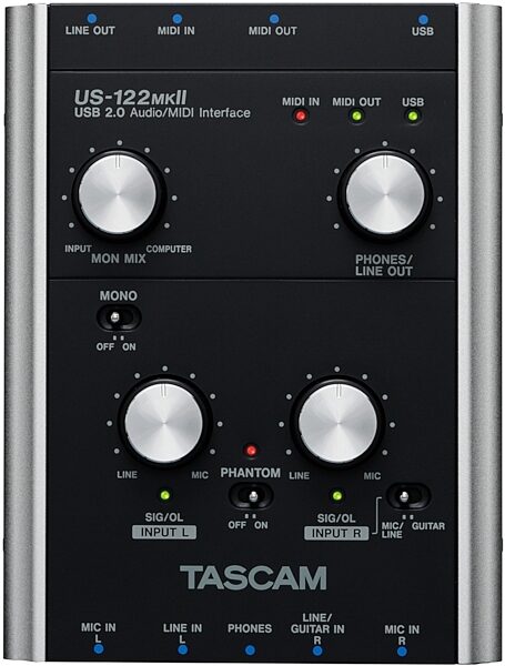 TASCAM US122 MKII USB 2.0 Audio Interface, Top
