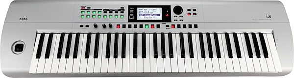 Korg i3 Music Workstation Arranger Keyboard, 61-Key, Silver, Top Angle