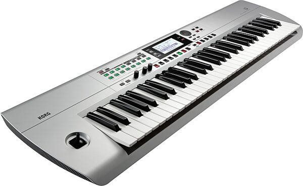 Korg i3 Music Workstation Arranger Keyboard, 61-Key, Silver, Angle