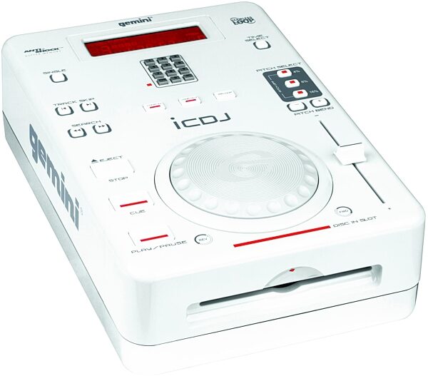 Gemini iCDJ Slot Loading Tabletop CD Player, Front Angle