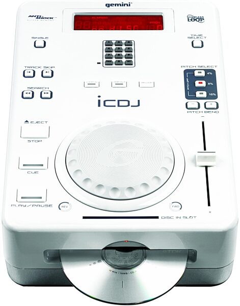 Gemini iCDJ Slot Loading Tabletop CD Player, Top Angle