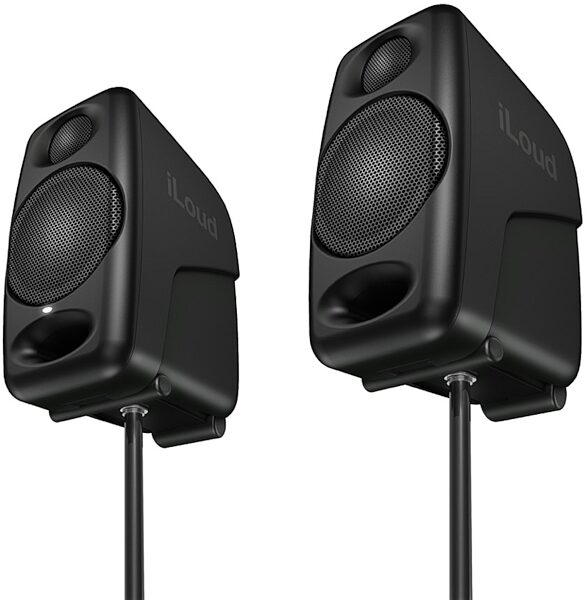 IK Multimedia iLoud Micro Monitors Pair with Bluetooth, Black, Pair, Mounted on Mic Stands
