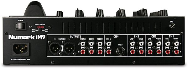 Numark iM9 DJ Mixer with iPod Dock (4-Channel), Back