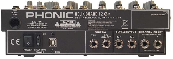 Phonic Helix Board 12 Plus USB 2.0 12-Channel Mixer, Back