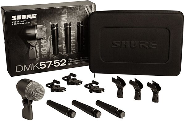 Shure DMK57-52 Drum Microphone Package (3 x SM57, 1 x Beta52, Case, Drum Mounts), New, Package Contents