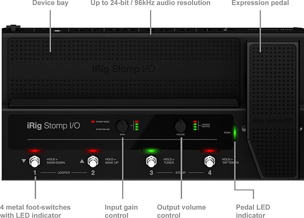 IK Multimedia iRig Stomp I/O USB Pedalboard, Action Position Sound Module