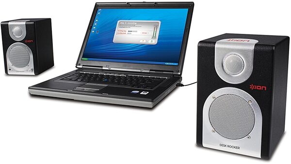 Ion Audio Desk Rocker Desktop Speakers with Recording Software, In Use (Laptop NOT Included)