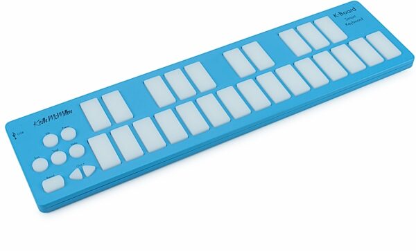 Keith McMillen Instruments K-Board-C Smart Sensor USB-C MIDI Keyboard Controller, Aqua Blue, Angled Front