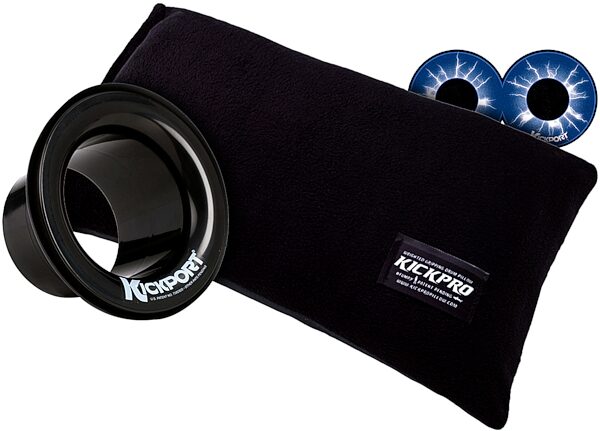 KickPro Weighted Non-Slip Bass Drum Pillow, Black, with KickPort Plus Pack Port/D Pad Pack (Black), pack