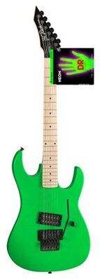 BC Rich Gunslinger Retro Electric Guitar with Floyd Rose Tremolo, Green with DR Neon Strings