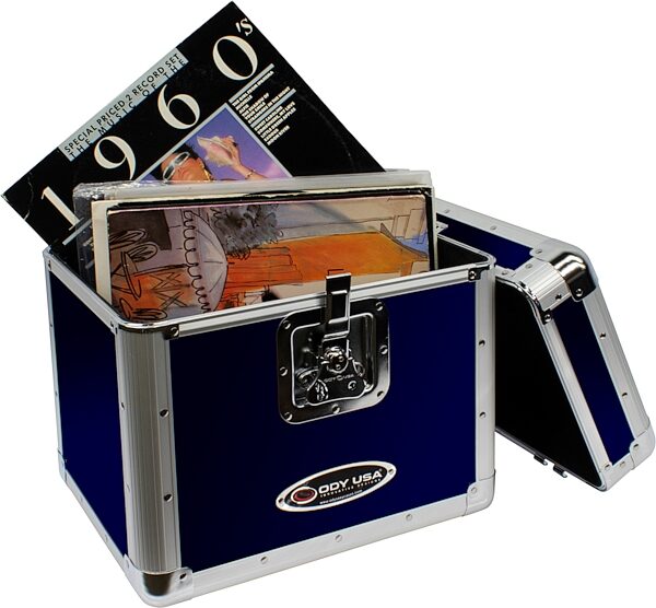 Odyssey KLP2 Stacking Record Case for 70 12" Vinyl Records, Blue, Action Position Back