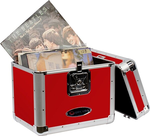 Odyssey KLP2 Stacking Record Case for 70 12" Vinyl Records, Red, Action Position Back