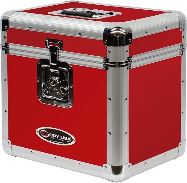 Odyssey KLP2 Stacking Record Case for 70 12" Vinyl Records, Red, Action Position Back