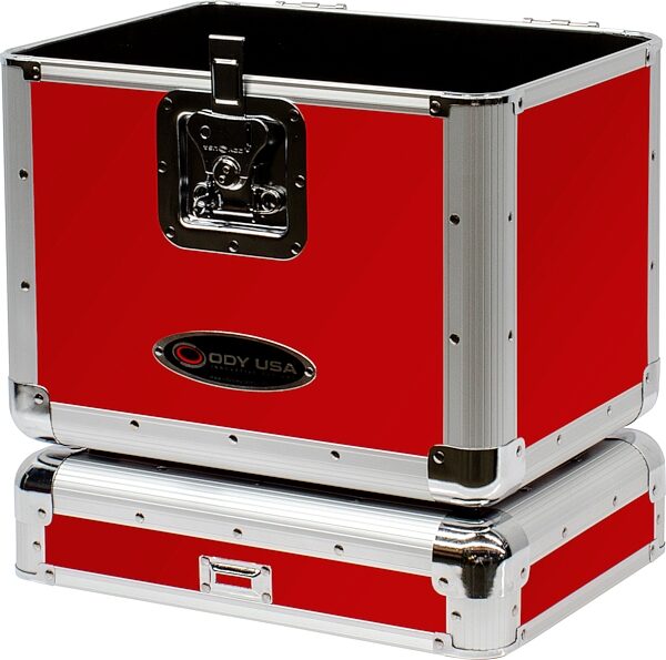 Odyssey KLP2 Stacking Record Case for 70 12" Vinyl Records, Red, Action Position Back