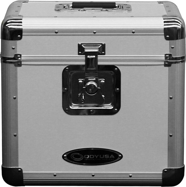Odyssey KLP2 Stacking Record Case for 70 12" Vinyl Records, Silver, Action Position Back