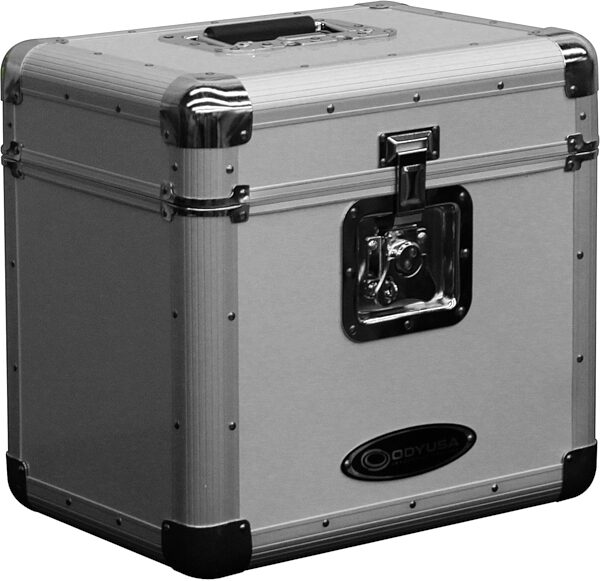 Odyssey KLP2 Stacking Record Case for 70 12" Vinyl Records, Silver, Action Position Back