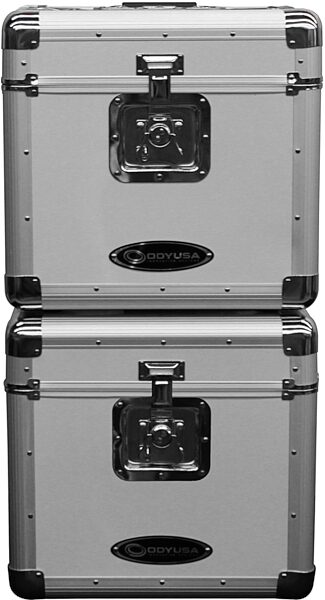 Odyssey KLP2 Stacking Record Case for 70 12" Vinyl Records, Silver, Action Position Back